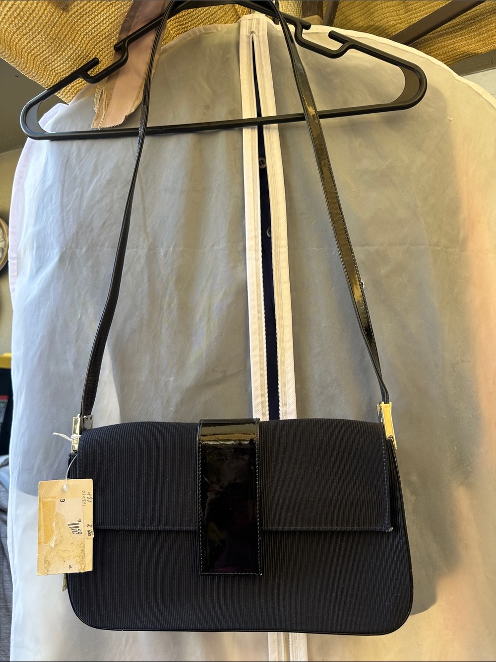 Stuart Weitzman Black Shoulder Bag with Patent Accent